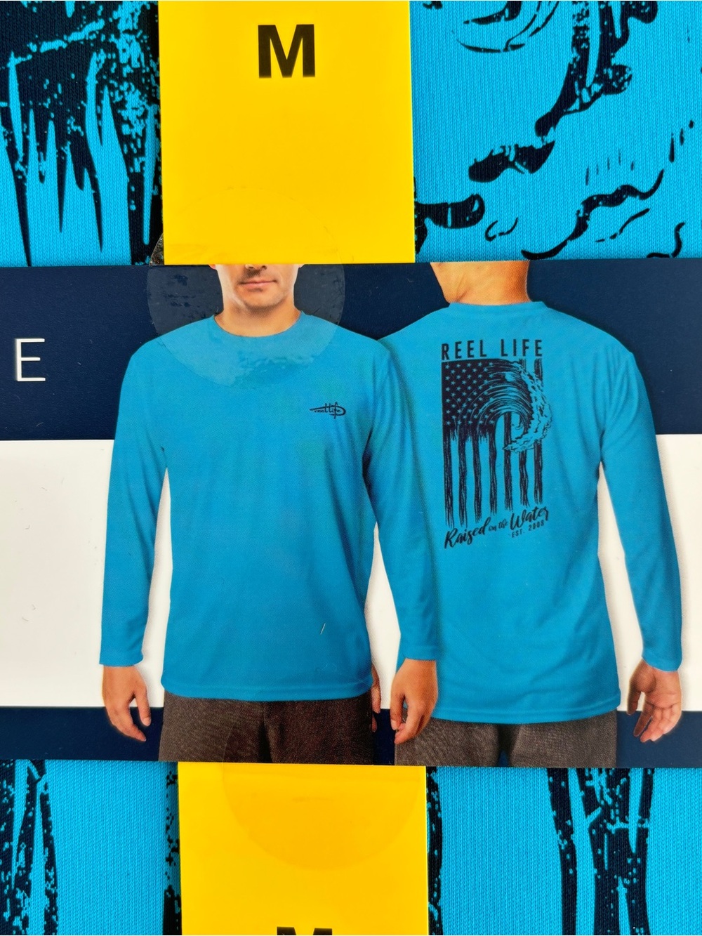 Reel Life UV Shirt Men’s Medium Blue Long Sleeve UPF 50+ Fishing Beach NEW